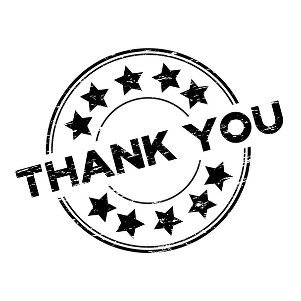 Grunge black thank you with star icon round rubber stamp on white background - Vector, Image