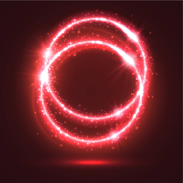 Neon red light flashes on sparkling vector rings - Vector, Image