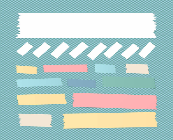 Липкие липкие бумажные полоски, маскировочная лента, застрявшие на синем квадратном фоне
 - Вектор,изображение