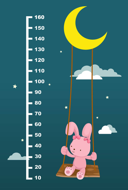 Meter wall with rabbit on swing hanging.illustration. - Vector, Image