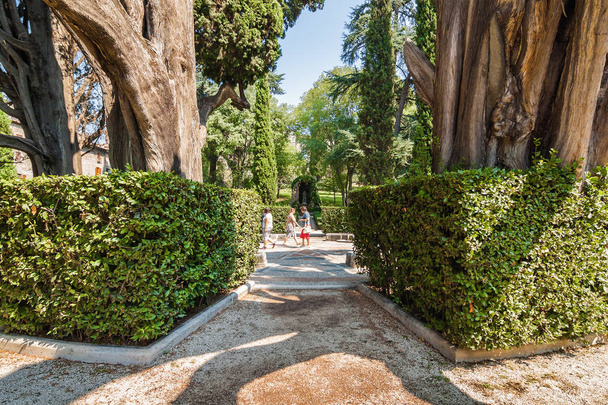 Sunny view of garden in Villa d 'Este, Tivoli near Roma, Lazio region, Italy
. - Фото, изображение