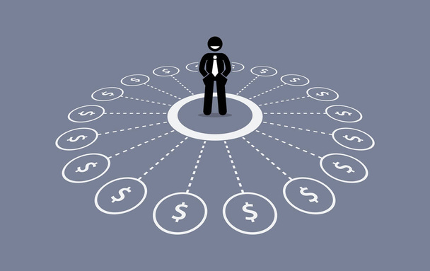 Businessman with multiple source of financial income. - Vector, Image
