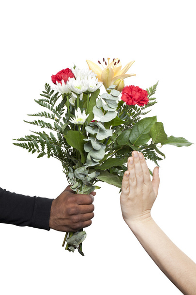 female hands refusing flowers - Φωτογραφία, εικόνα