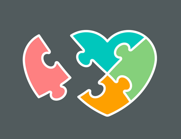 Концептуальная икона головоломки в форме сердца
 - Вектор,изображение