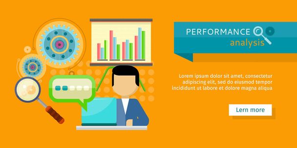 Performance Analysis Banner. Person Work at Laptop - Vector, Image