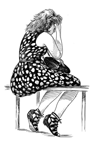  boceto de una joven cansada
 - Foto, imagen