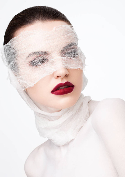 Beauty makeup plastic surgery white bandage model - Фото, изображение