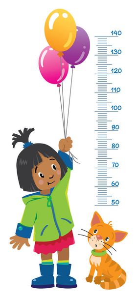 Meter wall or height chart with girl and kitten - Vector, Image