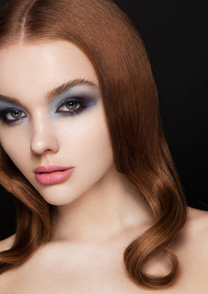 Beauty blue eyes pink lips makeup fashion model - Фото, изображение