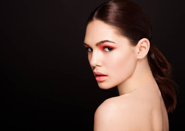 Beauty red eyes and lips makeup fashion model - Fotografie, Obrázek