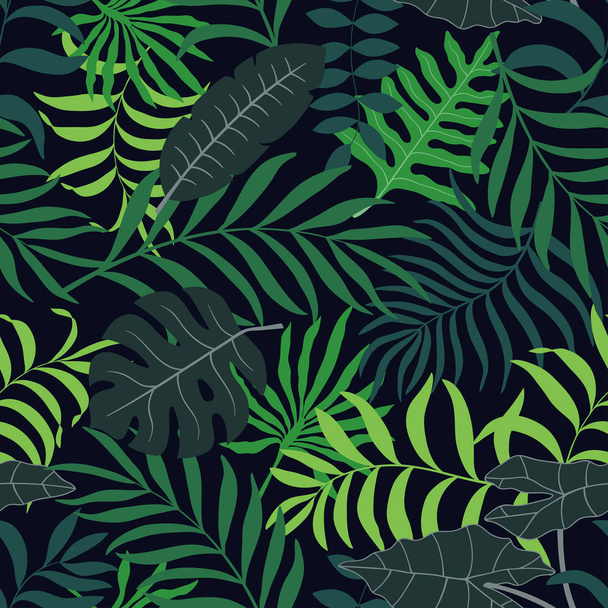 Tropische achtergrond met palm bladeren. Naadloze bloemmotief - Vector, afbeelding