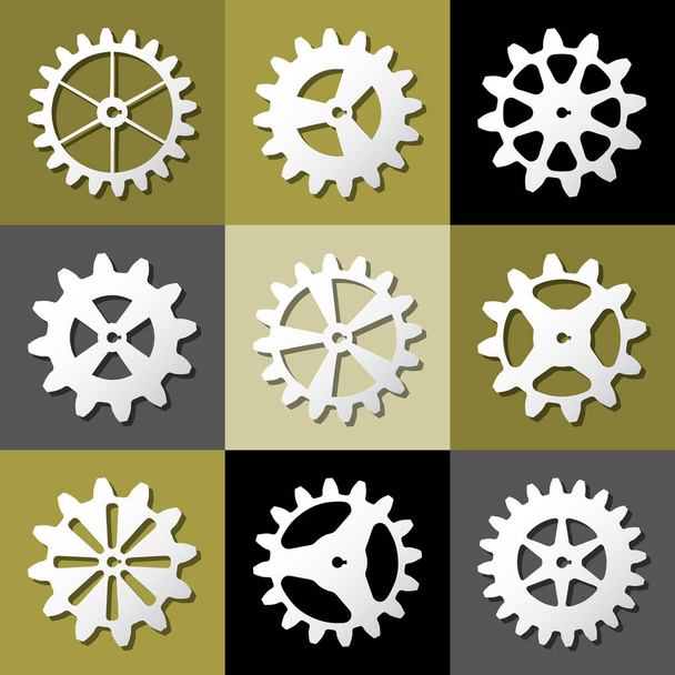 Different white cogwheel set. Flat style.  - Vector, Image