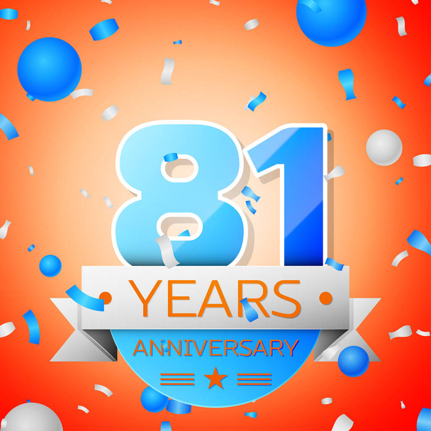 Eenentachtig jaar anniversary celebration op oranje achtergrond. Verjaardag lint - Vector, afbeelding