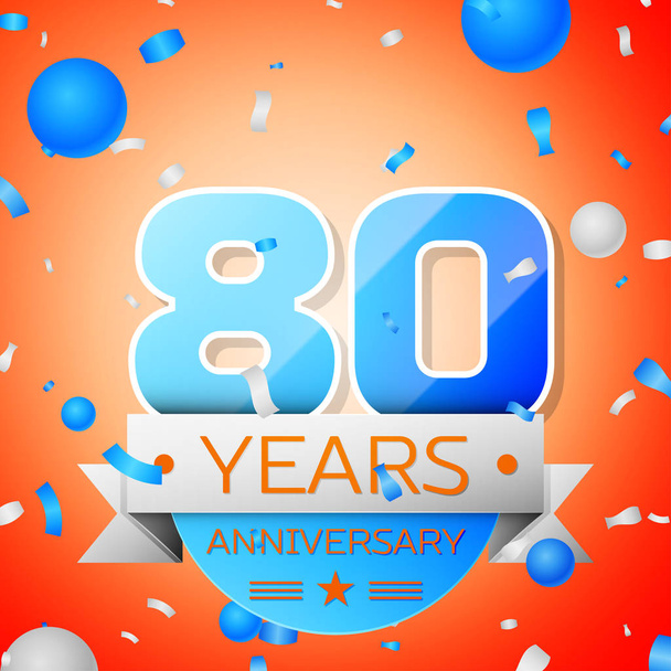Eighty years anniversary celebration on orange background. Anniversary ribbon - Vector, Image