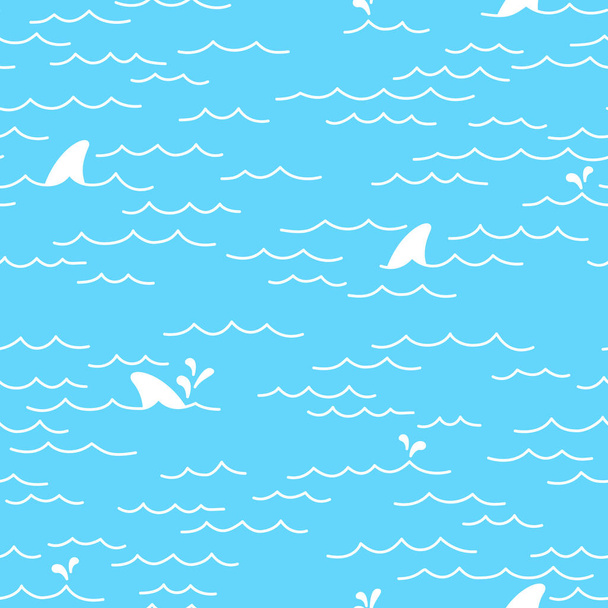 Sea Ocean Shark doodle Seamless pattern - Vektör, Görsel