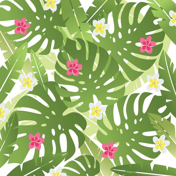 Hintergrund der Palmen Blätter und Blumen. - Vektor, Bild