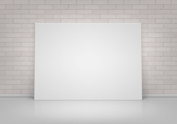 Vektor üres üres fehér ál-Up poszter képkeret állandó emeleti tégla fal elölnézete - Vektor, kép