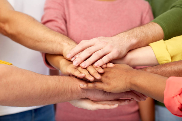 group of international people with hands together - 写真・画像