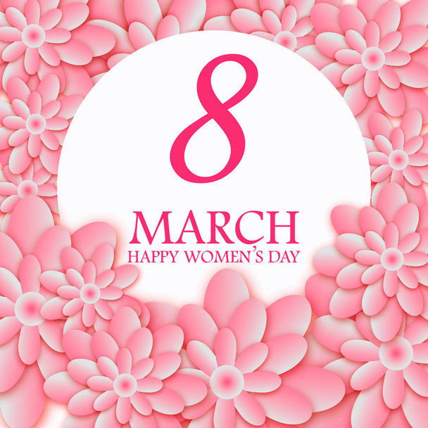 Abstract Pink Floral Greeting card - International Happy Women's Day - 8 March holiday background with paper cut Frame Flowers. Happy Mother's Day. Trendy Design Template. Vector illustration. - Vetor, Imagem