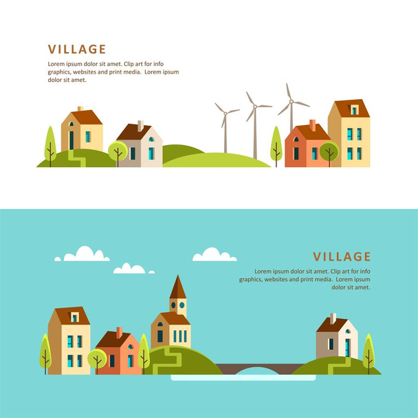 Village. Small town. Rural and urban landscape. Vector illustration. - Vector, Image