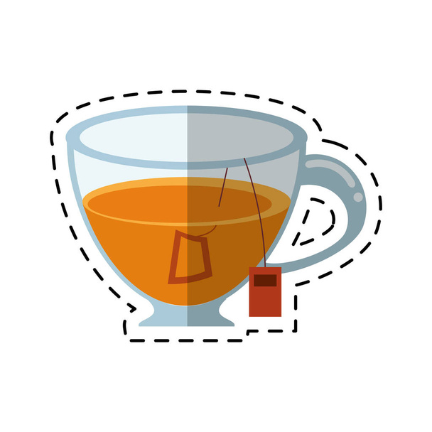 Γυάλινο φλιτζάνι τσάι φρέσκο-cut γραμμή - Διάνυσμα, εικόνα
