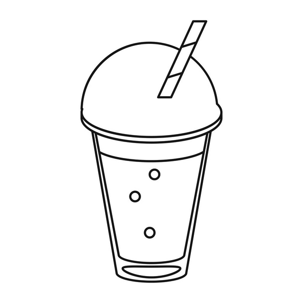 氷で冷やしたコーヒーわらを取り出してコンテナー細い線 - ベクター画像