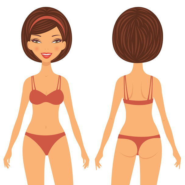 Young woman front and back view - Vector, Image
