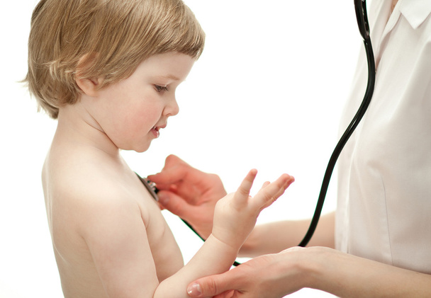 Doctor examining little baby with stethoscope - Fotoğraf, Görsel