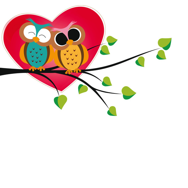 Owls and hearts - Vector, Image
