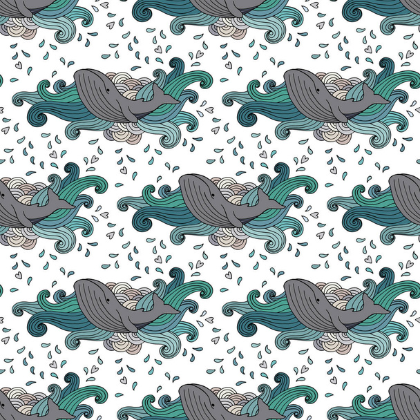 Naadloze patroon met hand-tekening walvis - Vector, afbeelding