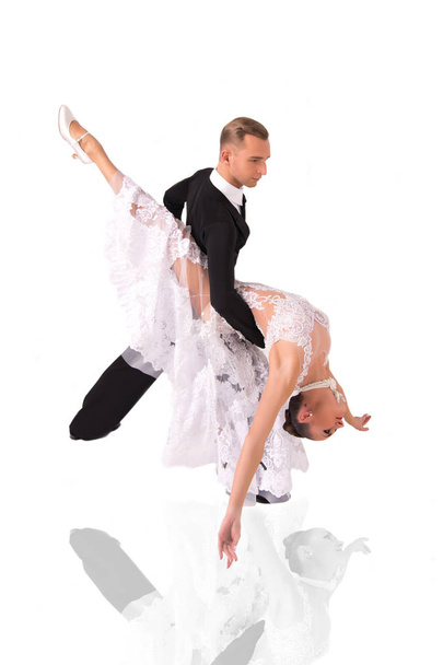 ballrom dance couple in a dance pose isolated on white bachground - Photo, image