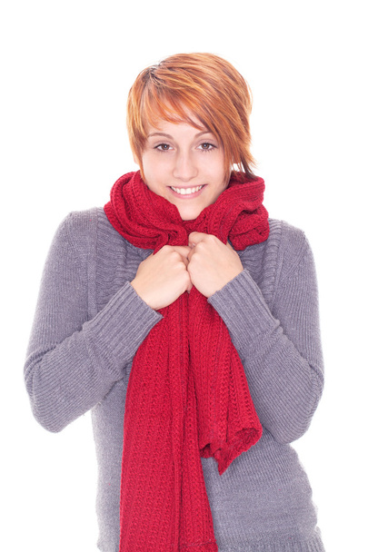 Donna dai capelli rossi con sciarpa
 - Foto, immagini