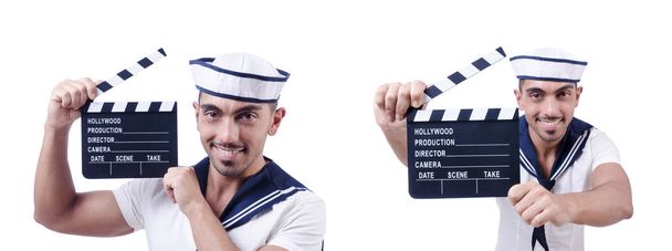 Marynarz z klaskaczem filmowym na białym - Zdjęcie, obraz