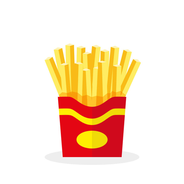 French fries. Fast food. Fried potatoes in a red paper packing isolated on a white background. Flat vector illustration, EPS10. - Vector, Image