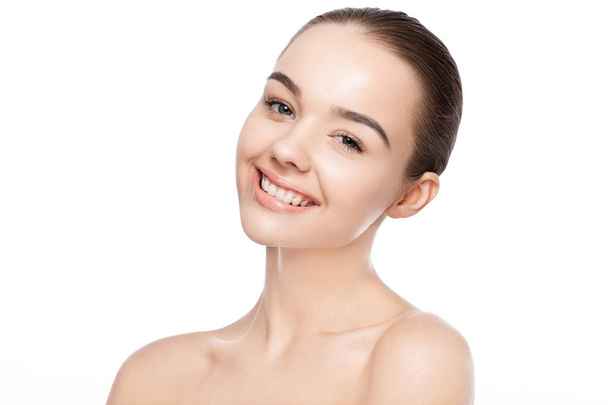 Beautiful woman with cute smile natural makeup spa - Foto, afbeelding