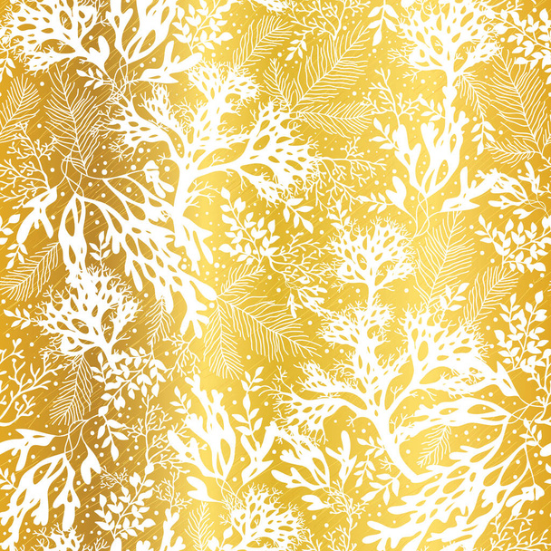 Vector Golden and White Seaweed Texture Seamless Pattern Background. Great for elegant gray fabric, cards, wedding invitations, wallpaper. - Vetor, Imagem