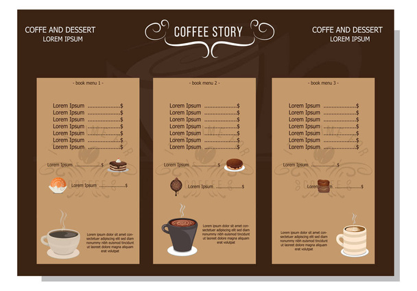 Kaffee-Geschichtsbuch-Menü - Vektor, Bild