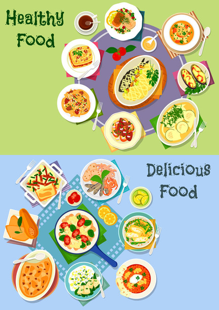 Tápláló vacsorát ikonkészlet élelmiszer-téma tervezés - Vektor, kép