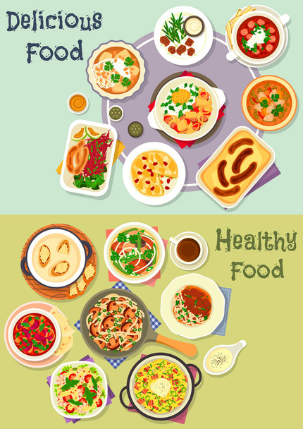 Tasty snacks icon set for menu or cookbook design - Vector, Image