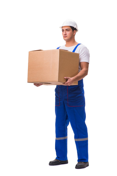Man delivering box isolated on white - Foto, imagen