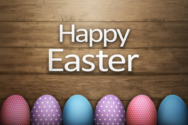 Row of easter egg with Happy Easter greeting - Foto, Bild