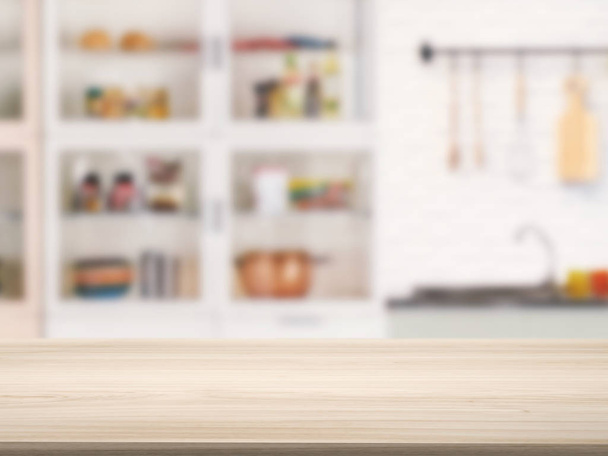 дерев'яна стільниця з кухонним фоном
 - Фото, зображення