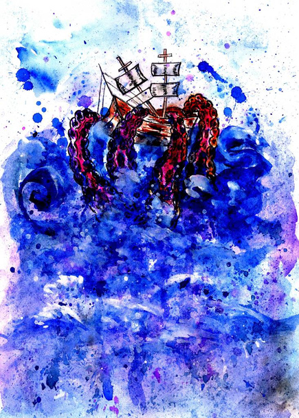 Χταπόδι πιάνει πανί πλοίου - Φωτογραφία, εικόνα
