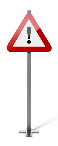 Señal de tráfico triangular con signo de exclamación. Ilustración 3D
 - Foto, imagen