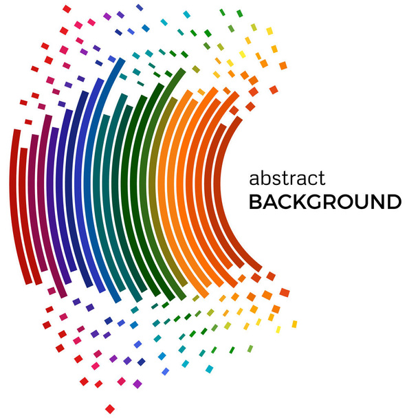 Fondo abstracto con líneas de arco iris de colores y piezas voladoras. Círculos de colores con lugar para su texto
 - Vector, imagen