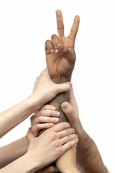 Hand mit Siegeszeichen erhoben - Foto, Bild