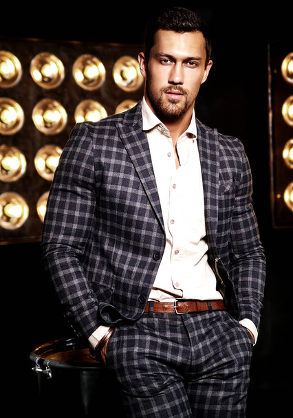 handsome fashion male model man dressed in elegant suit  - Фото, изображение