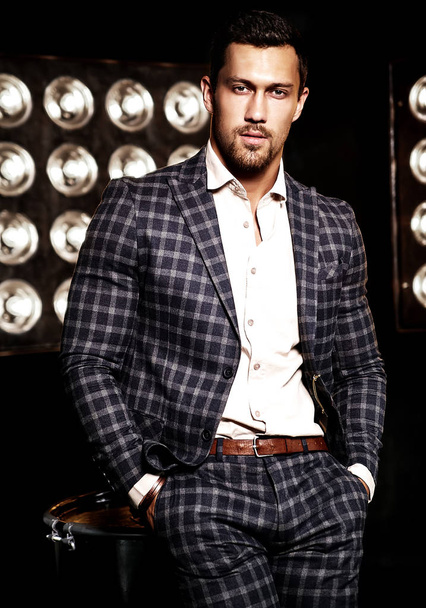 handsome fashion male model man dressed in elegant suit  - Fotó, kép
