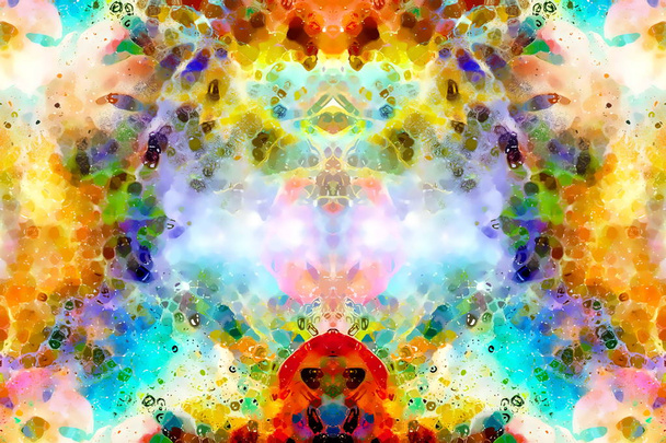 Abstract colorful watercollor design with flower and spots. computer art. - Photo, Image