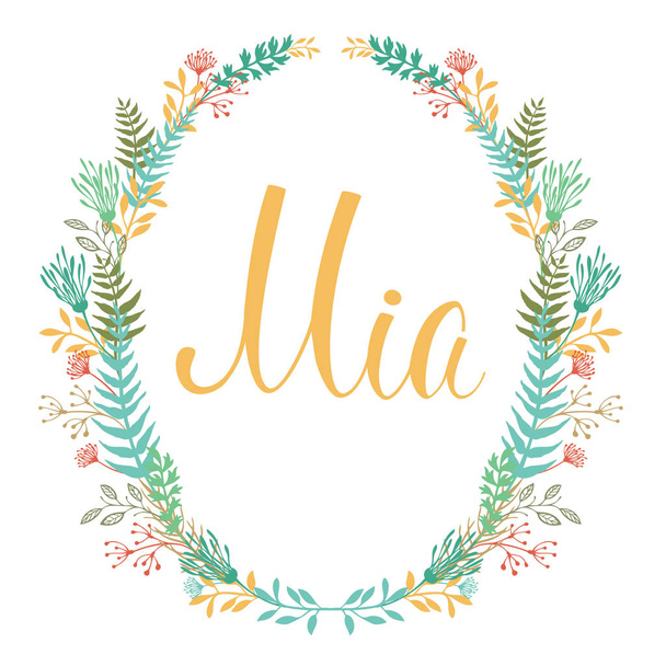 Frame of flowers and ferns with girl's name Mia - Vecteur, image